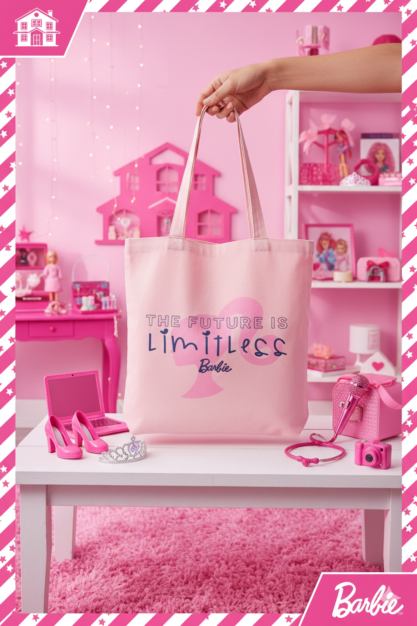 Barbie Girl - Bez Omuz Çantası Gabardin Pembe - 36 X 34 cm