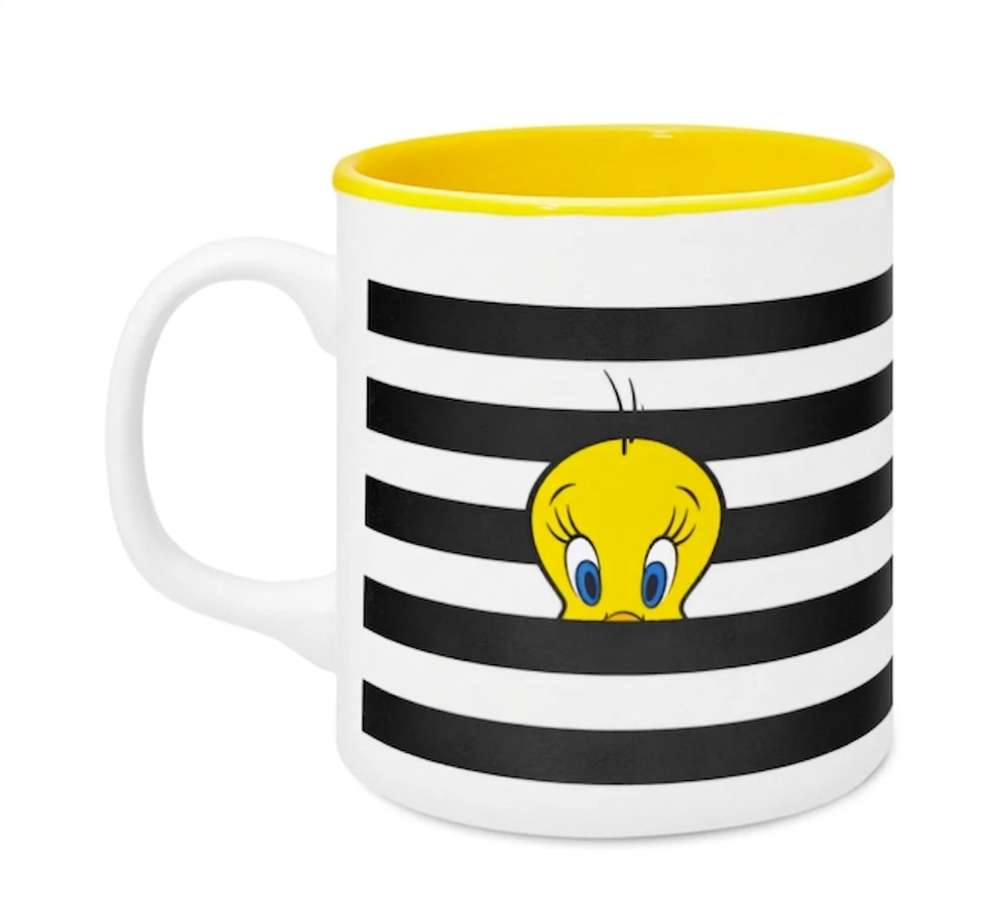 Tweety Ve Sylvester Seramik Mug Kupa Dış Beyaz Iç Sarı Mug