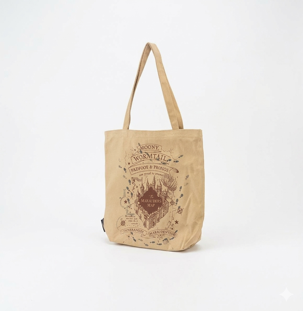 Harry Potter Çapulcu Haritası Bez Çanta Gabardin Kahve Rengi - 36 X 34 cm
